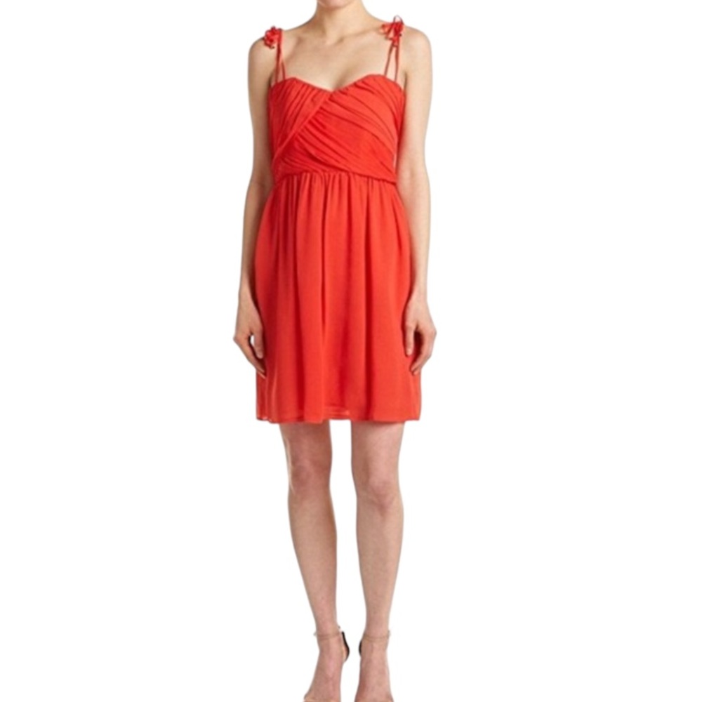 THE KOOPLES Crepon Chiffon Babydoll Sweetheart Neck Sleeveless Mini Dress Red, M - Picture 6 of 6